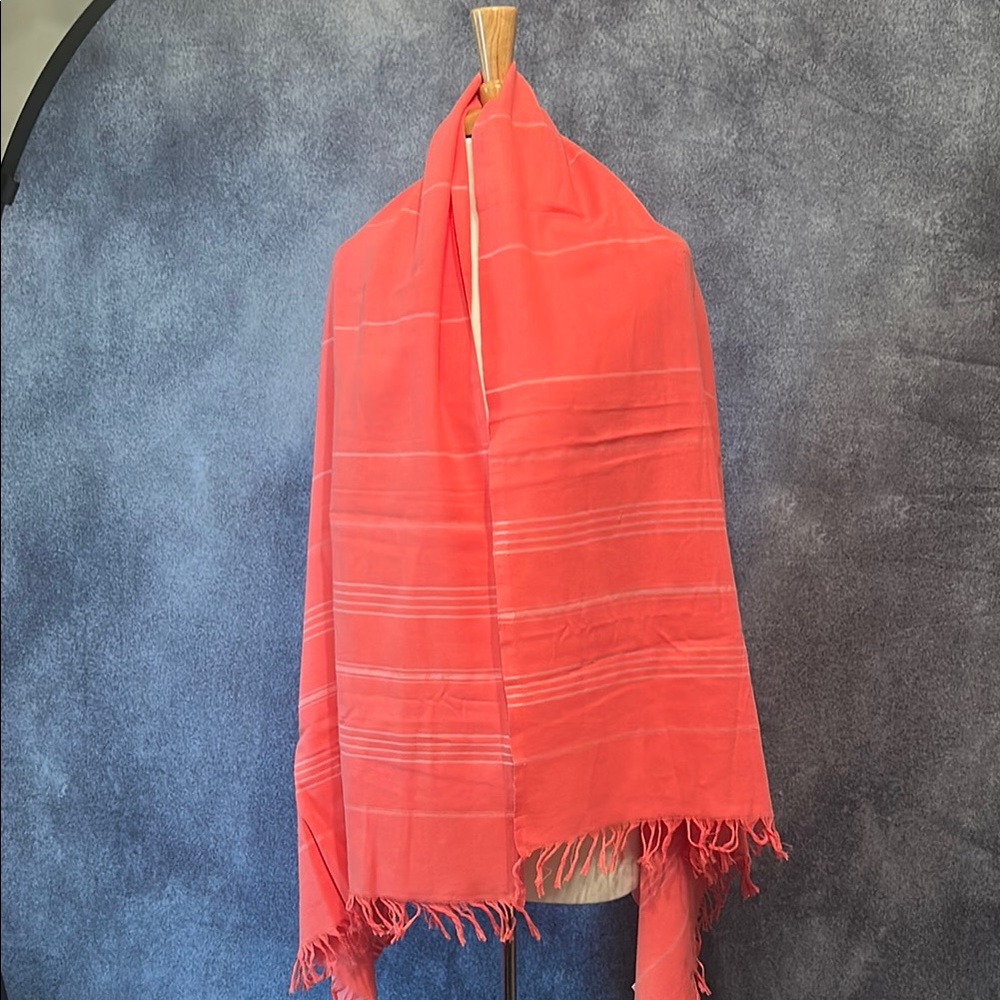 Vibrant Peach/Orange Scarf with Fringe